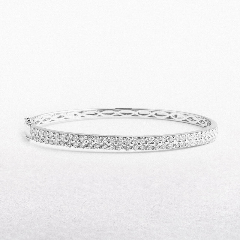 18ct White Gold Two Row Natural Diamond Bangle