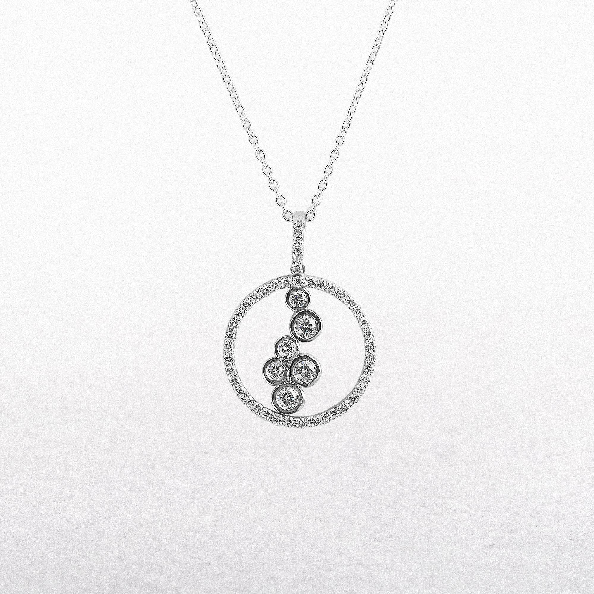 18ct White Gold Waterfall Natural Diamond Circular Pendant 0.79ct F VS