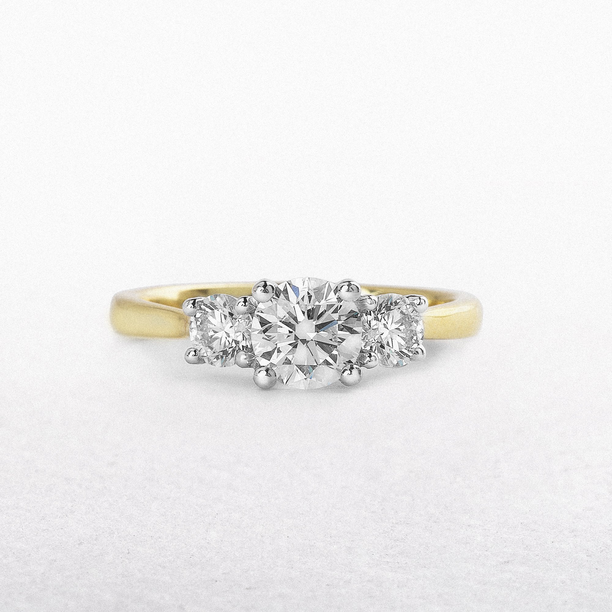 18ct White & Yellow Gold Brilliant Cut Three Stone Natural Diamond Engagement Ring