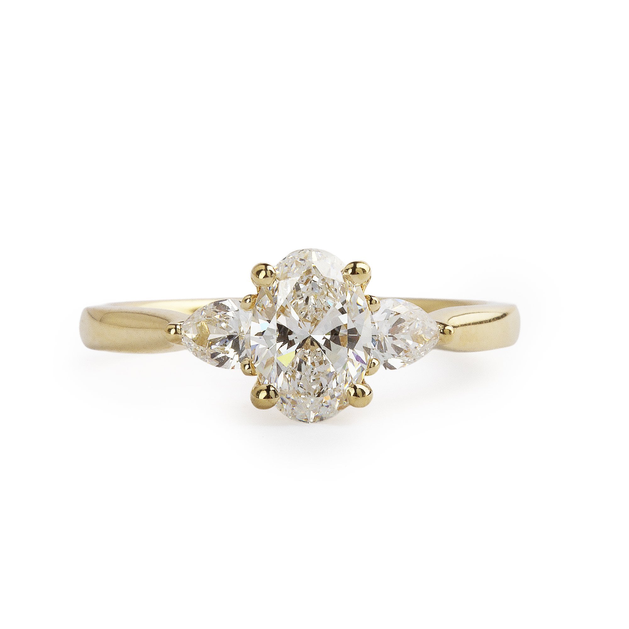 18ct Yellow Gold 1ct Natural Diamond Oval Solitaire With Pear Diamond Shoulders 0.43ct