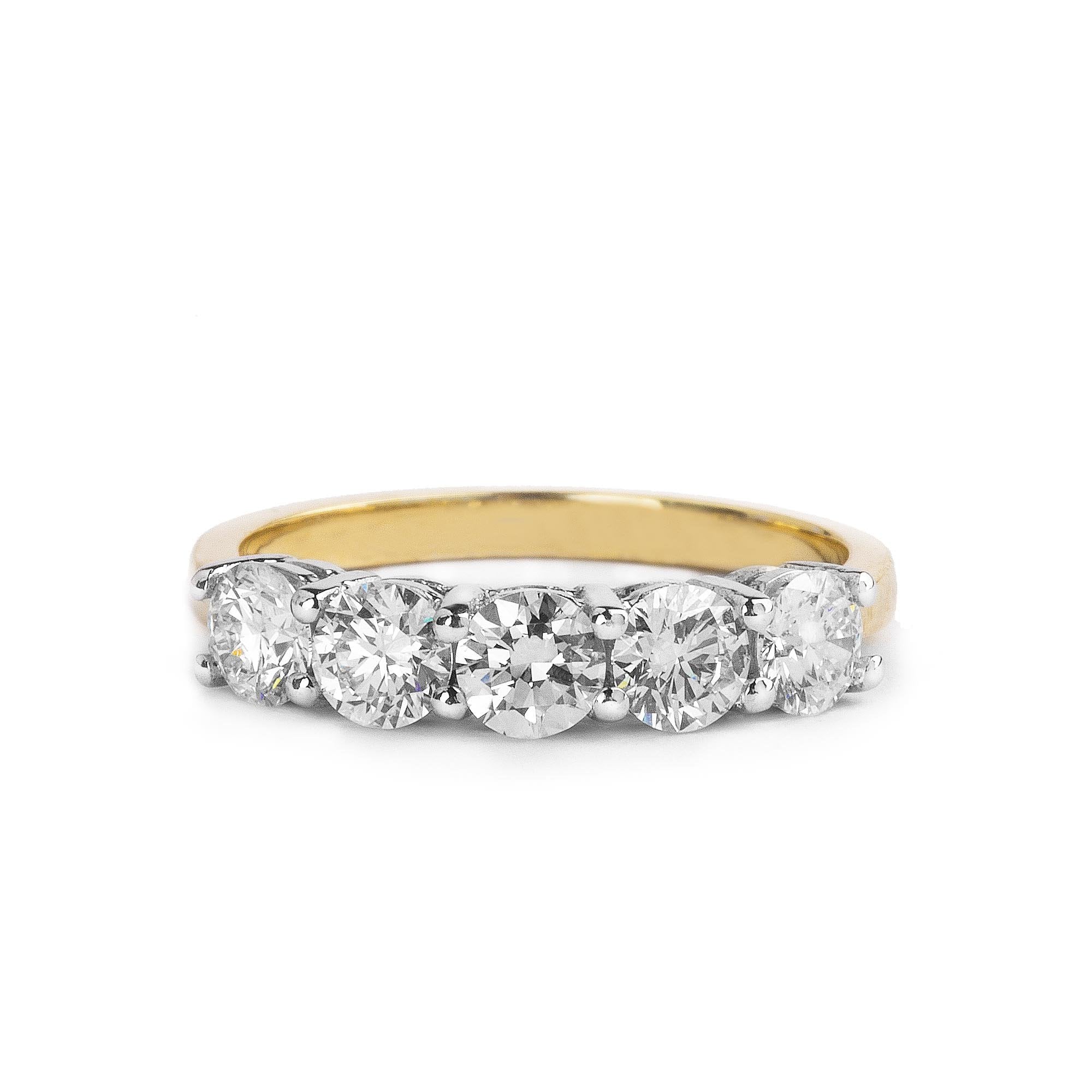 18ct Yellow gold 5 Stone Natural Diamond 1.25ct Ring FVS