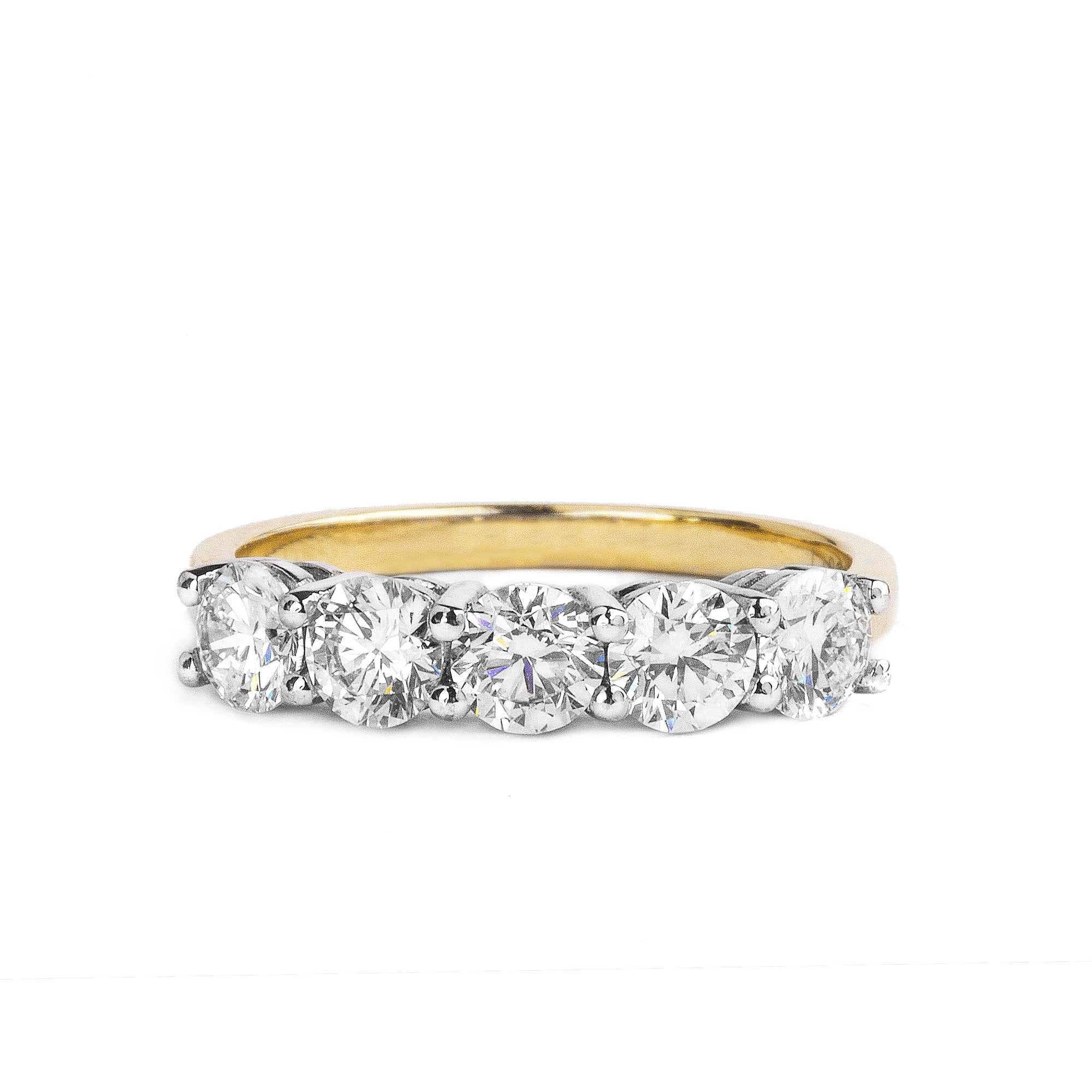 18ct Yellow Gold 5 Stone Natural Round cut Diamond 1.53ct FVS ring