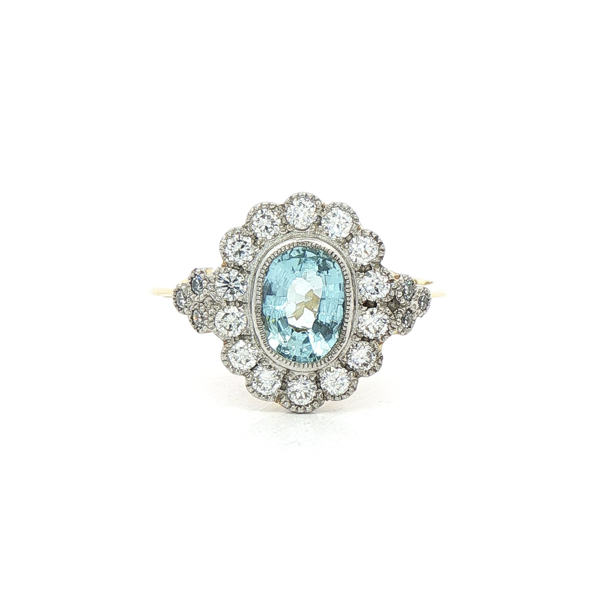 18ct Yellow Gold Aquamarine & Natural Diamond Cluster Dress Ring