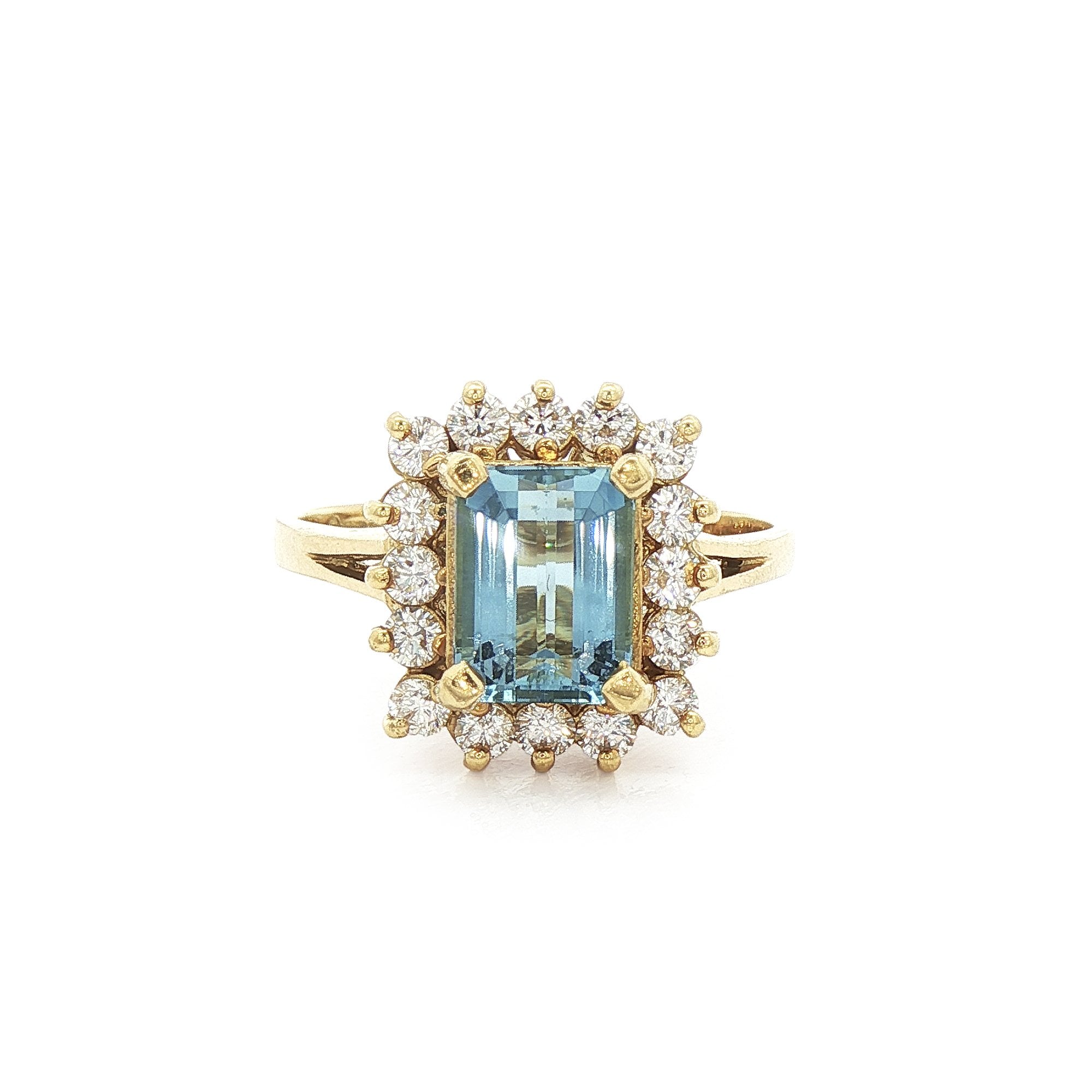18ct Yellow Gold Aquamarine & Natural Diamond Cluster Ring