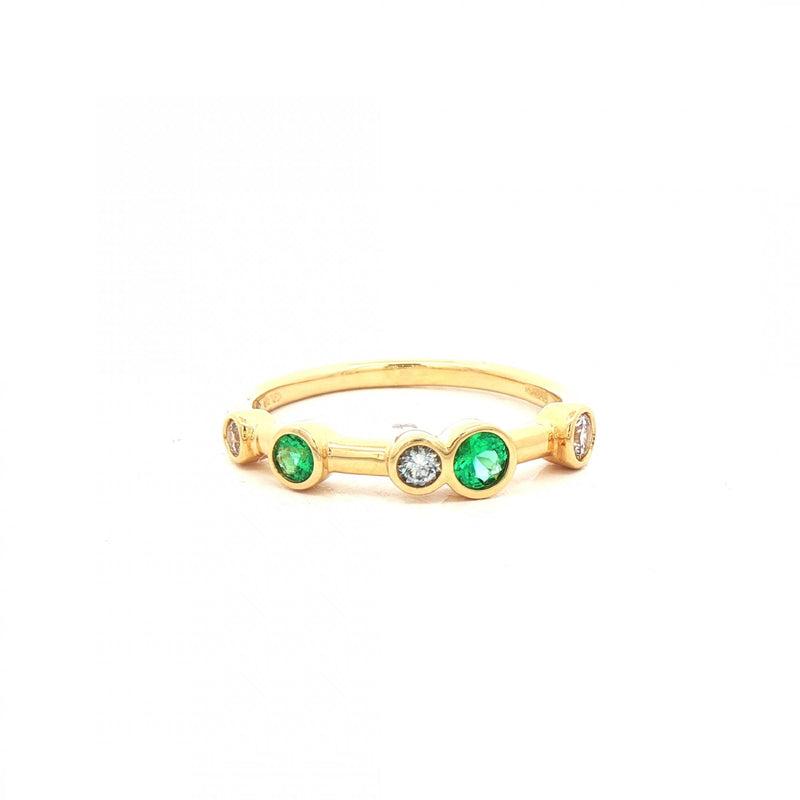 18ct Yellow Gold Emerald & Natural Diamond Set Bubble Ring