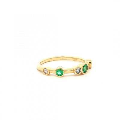 18ct Yellow Gold Emerald & Natural Diamond Set Bubble Ring