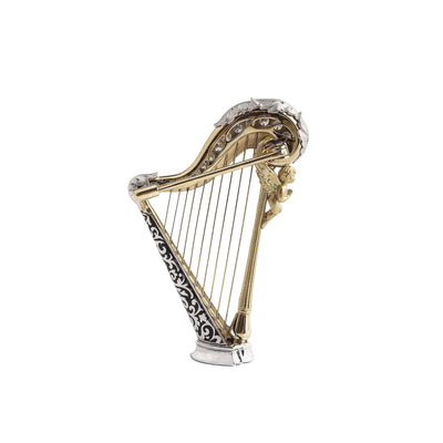 18ct Yellow Gold & Enamel Natural Diamond Harp Brooch