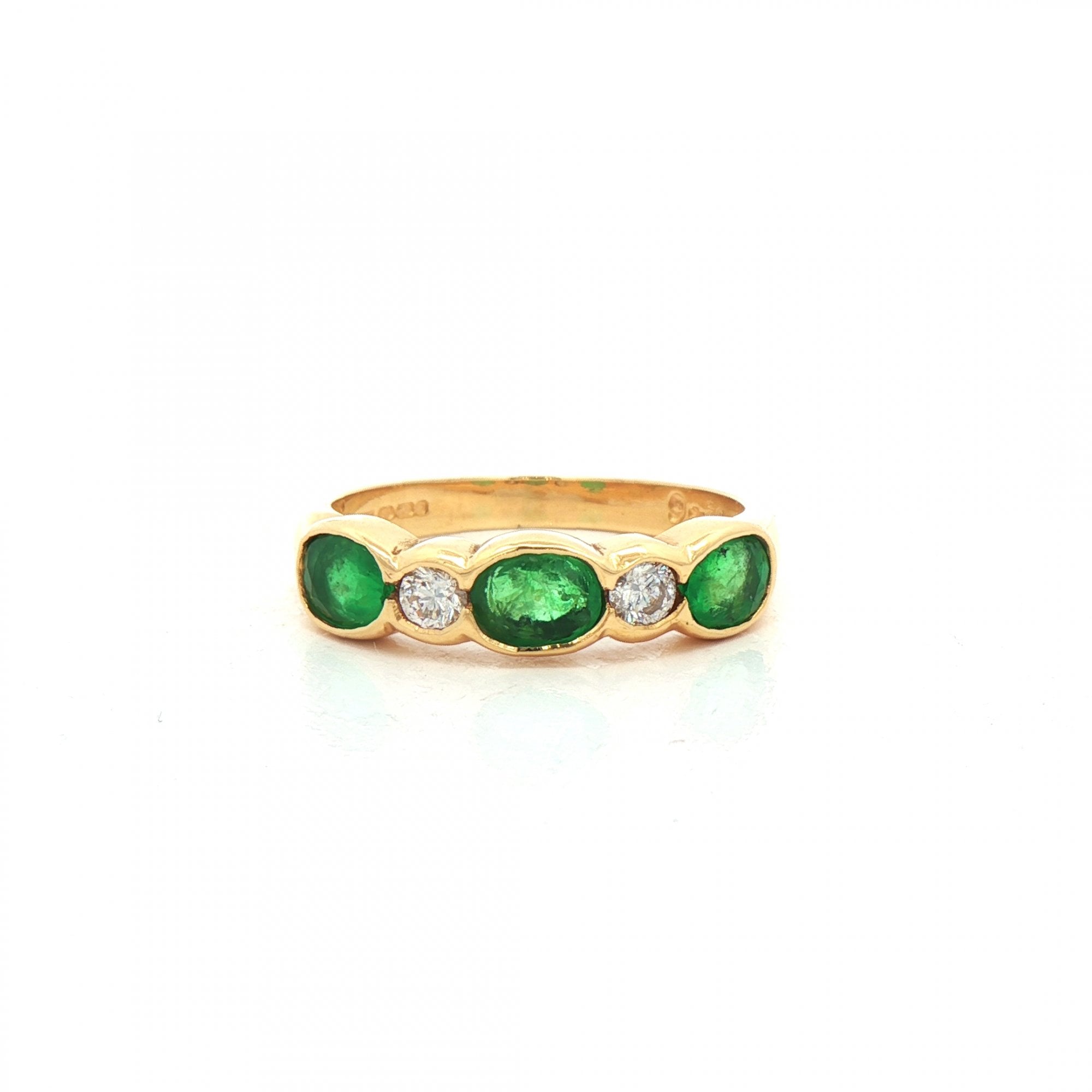 18ct Yellow Gold Natural Emerald & Diamond Five Stone Dress Ring