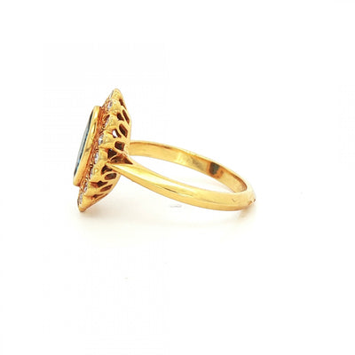 18ct Yellow Gold Natural Sapphire & Diamond Marquise Cut Ring