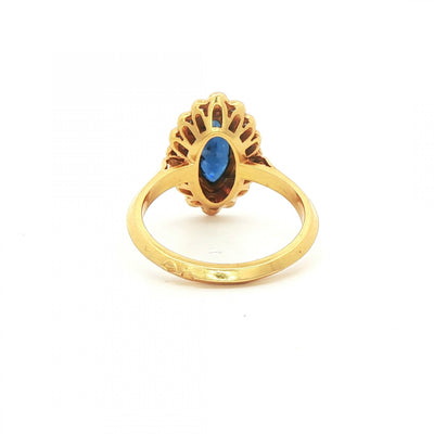 18ct Yellow Gold Natural Sapphire & Diamond Marquise Cut Ring