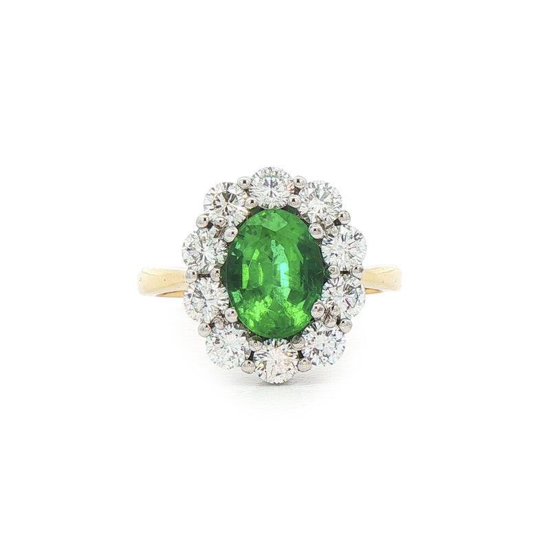 18ct Yellow Gold Oval Emerald 1.61ct & Natural Diamond 1.27ct Cluster Ring