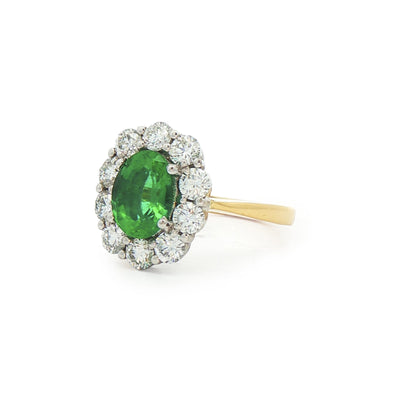 18ct Yellow Gold Oval Emerald 1.61ct & Natural Diamond 1.27ct Cluster Ring