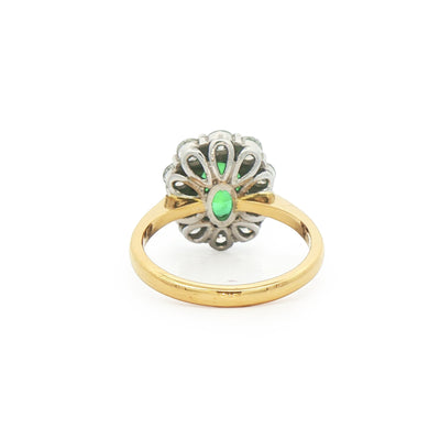 18ct Yellow Gold Oval Emerald 1.61ct & Natural Diamond 1.27ct Cluster Ring
