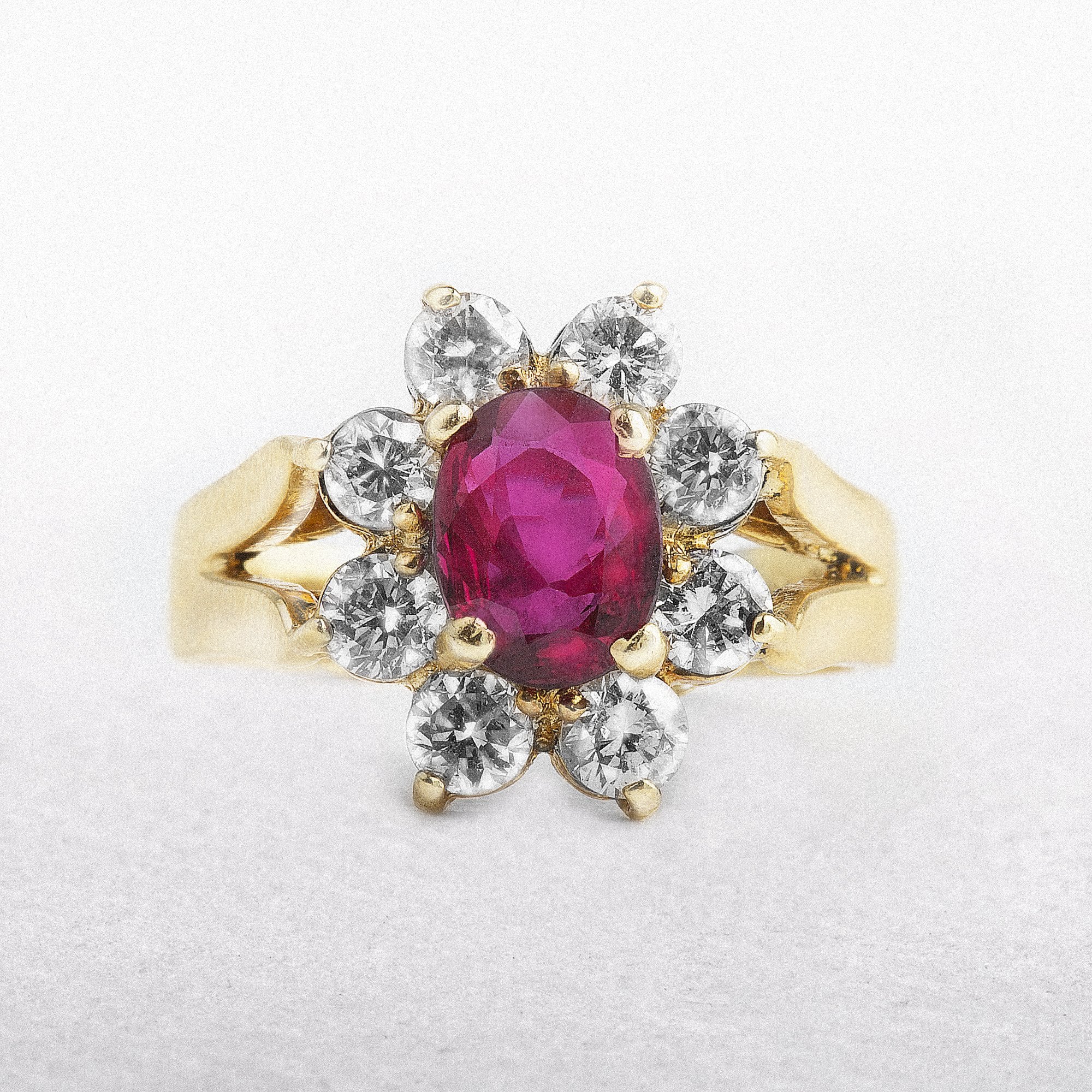 18ct Yellow Gold Ruby and Diamond Cluster Ring