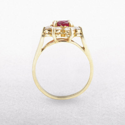 18ct Yellow Gold Ruby and Diamond Cluster Ring