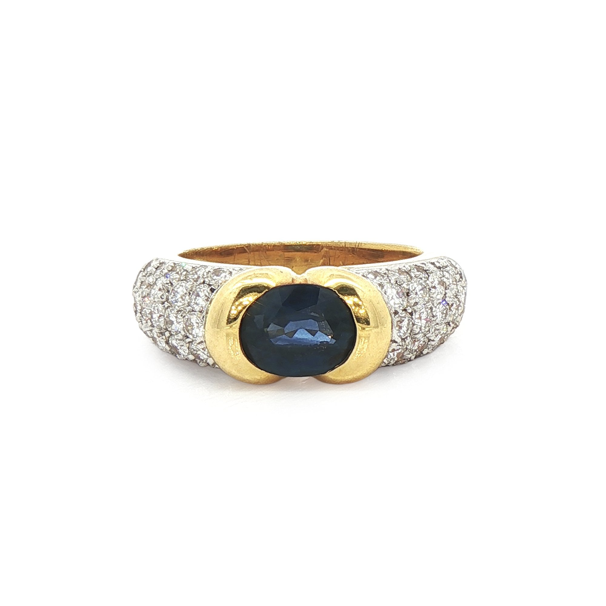 18ct Yellow Gold Vintage Sapphire and Five Row Natural Diamond Dress Ring