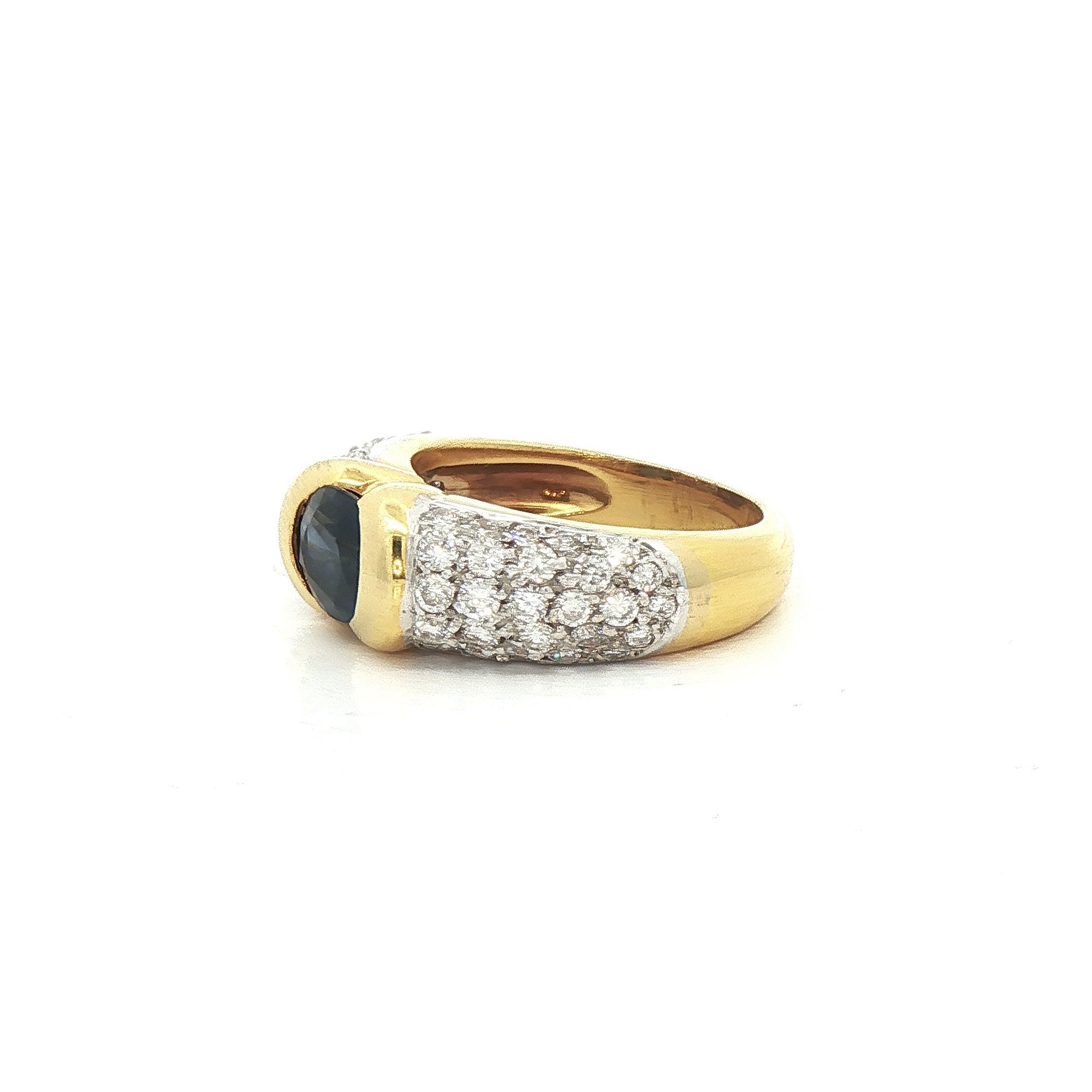 18ct Yellow Gold Vintage Sapphire and Five Row Natural Diamond Dress Ring