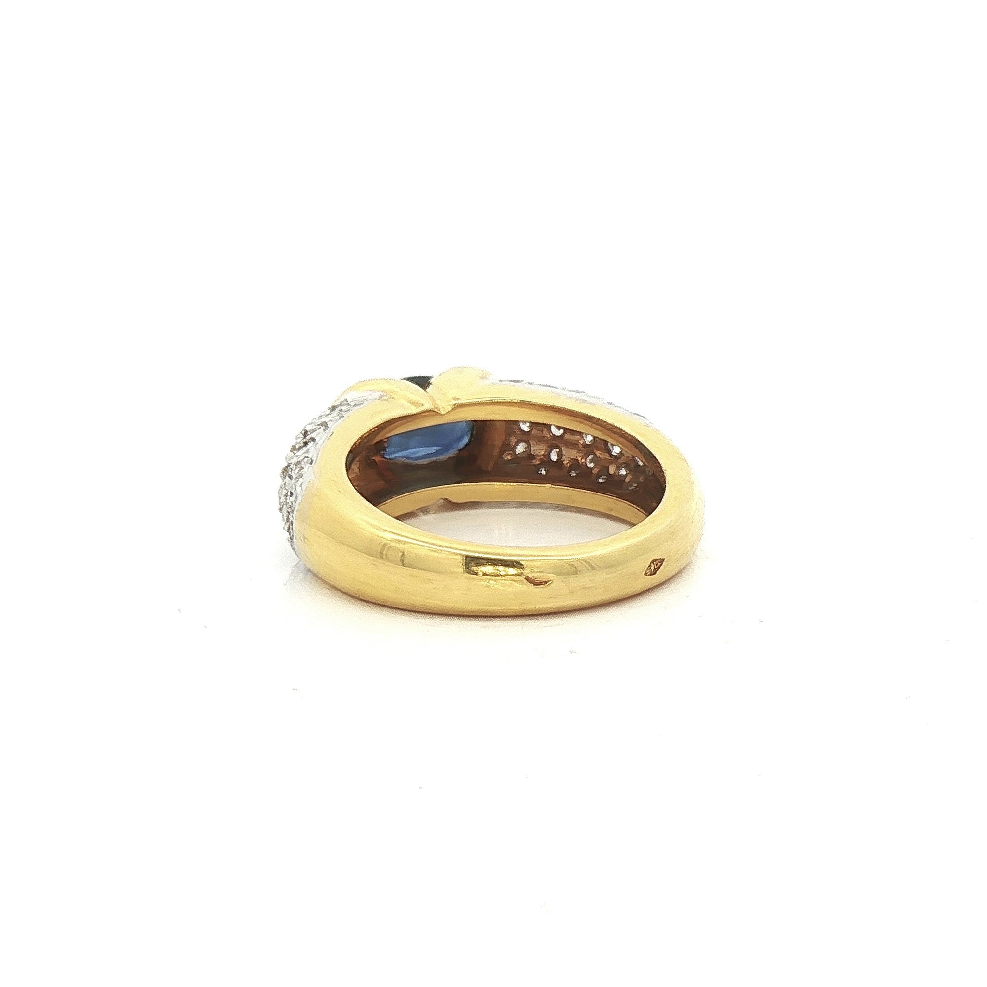 18ct Yellow Gold Vintage Sapphire and Five Row Natural Diamond Dress Ring