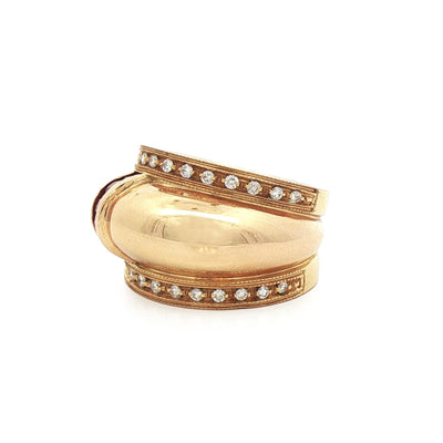 18ct Yellow Gold Vintage Wide Band Ruby and Natural Diamond Dress Ring