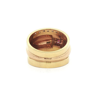 18ct Yellow Gold Vintage Wide Band Ruby and Natural Diamond Dress Ring
