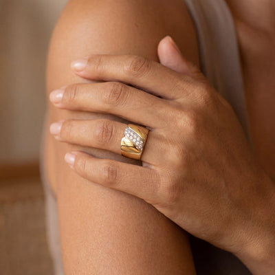 18ct Yellow Gold Wide Band Natural Diamond Dress Ring