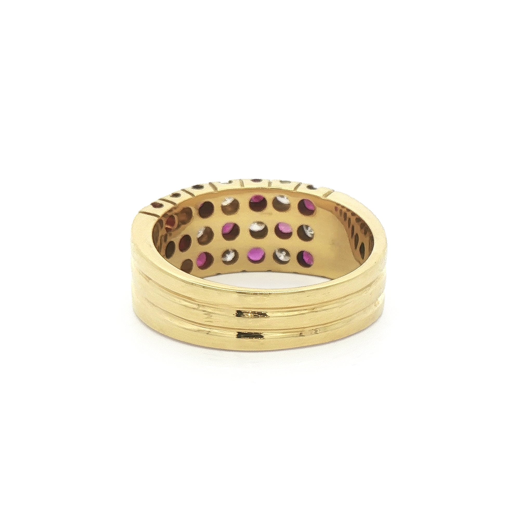 18ct Yellow Vintage Gold Natural Ruby and Diamond Check Style Dress Ring