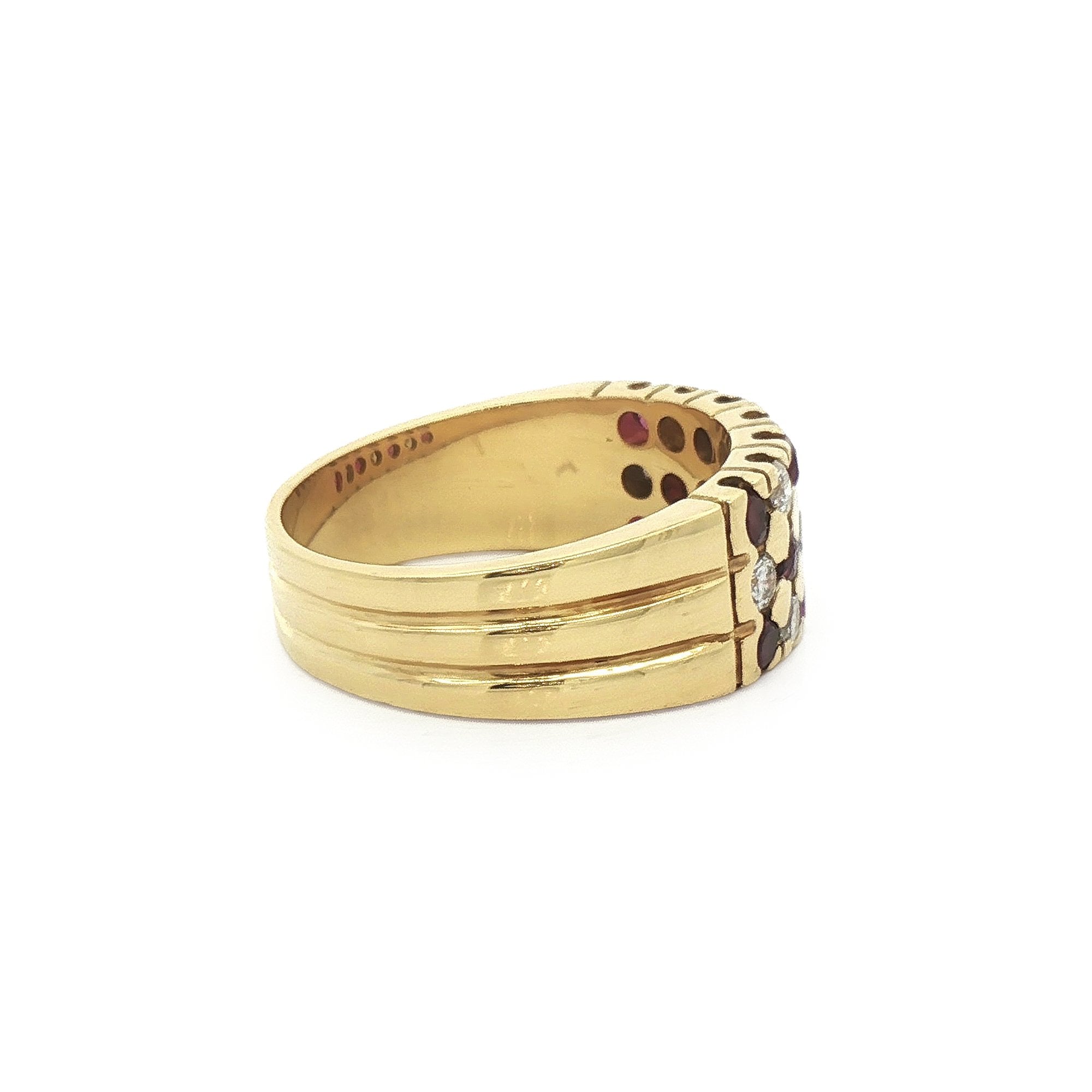 18ct Yellow Vintage Gold Natural Ruby and Diamond Check Style Dress Ring