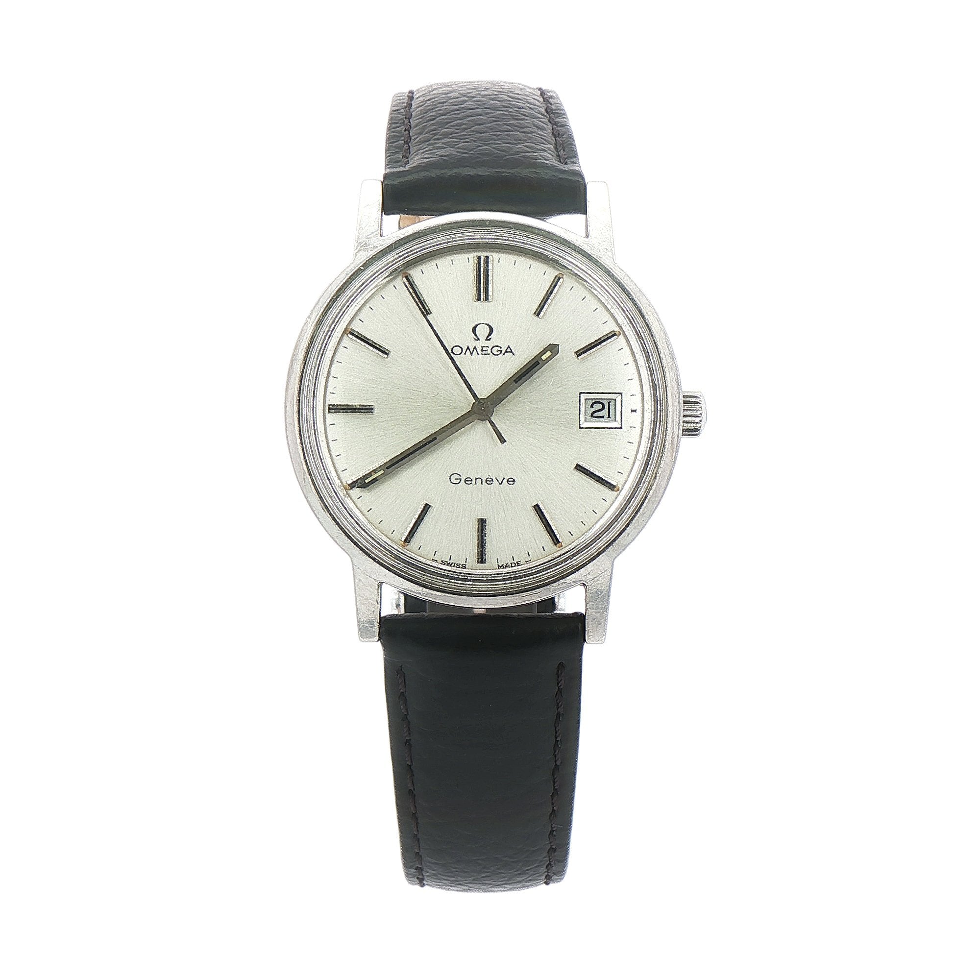 1973 Gents Omega Seamaster Geneve Manual Windup with Date on Black Strap