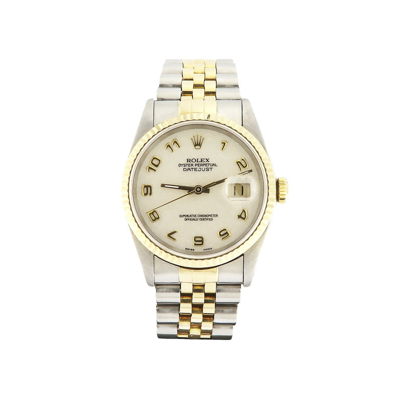 1993 Gents Two Tone Rolex Datejust with Gold Arabic & White Dial on Jubliee Bracelet
