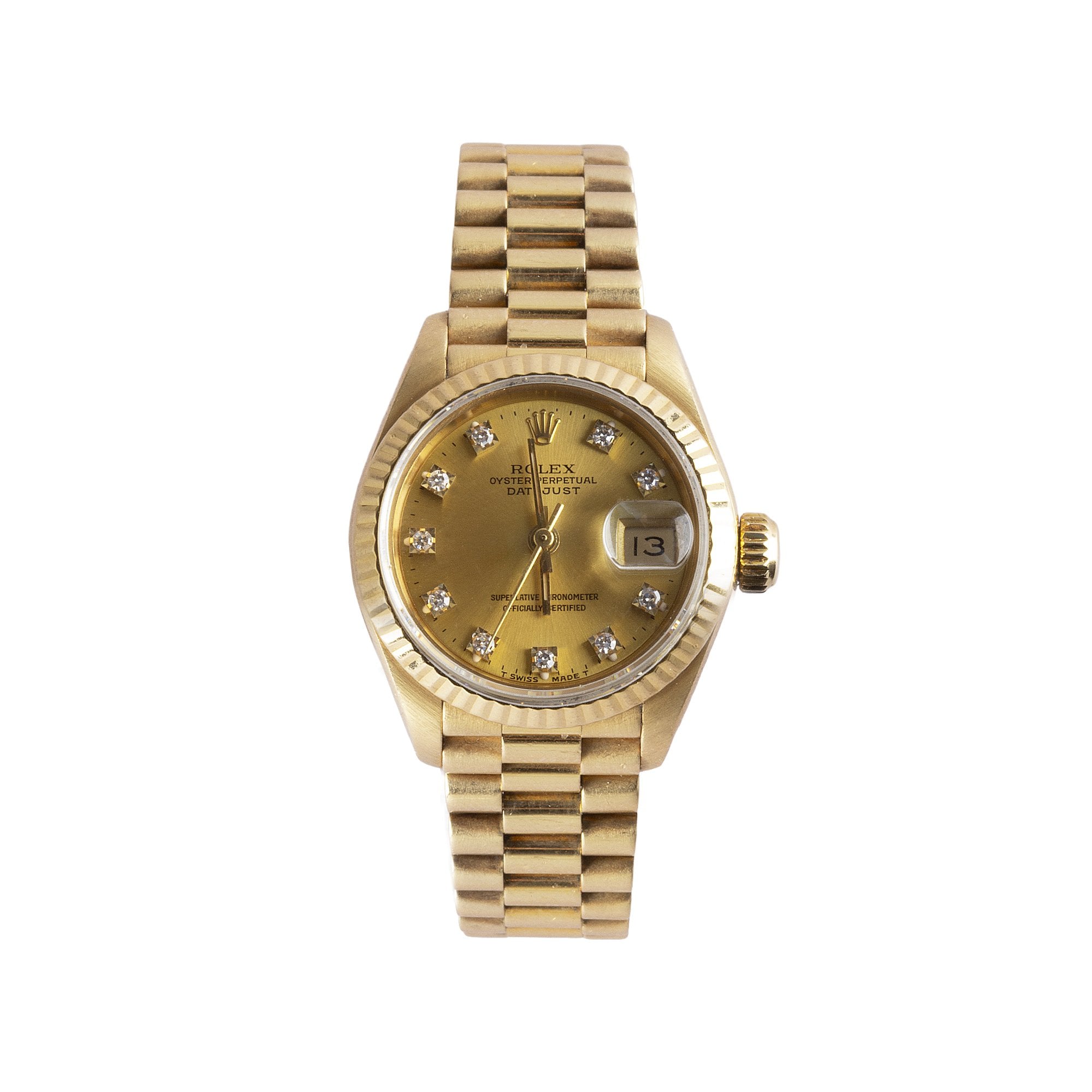 1993 Ladies 18ct Yellow Gold Rolex Datejust with Diamond Dial on Jubilee Bracelet