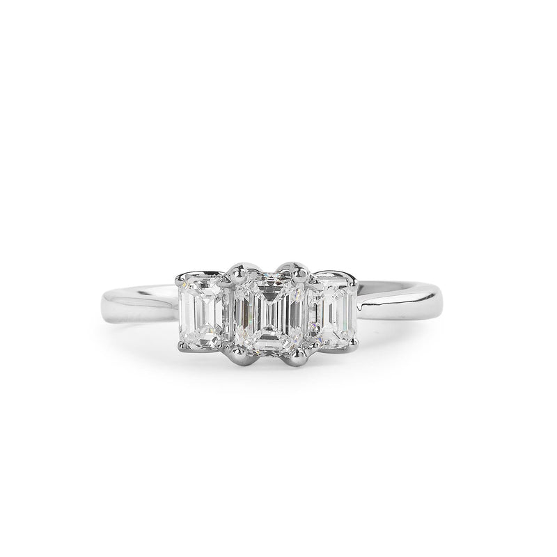 1ct E vvs1 Emerald Cut 3 Stone Natural Diamond Ring GIA Certified Set In Platinum