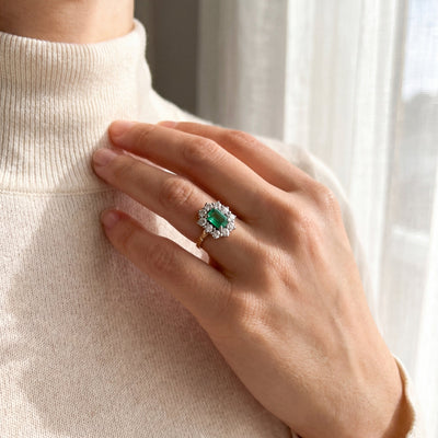 1ct Emerald & 0.45ct Natural Diamond Cluster in 18ct Yellow Gold