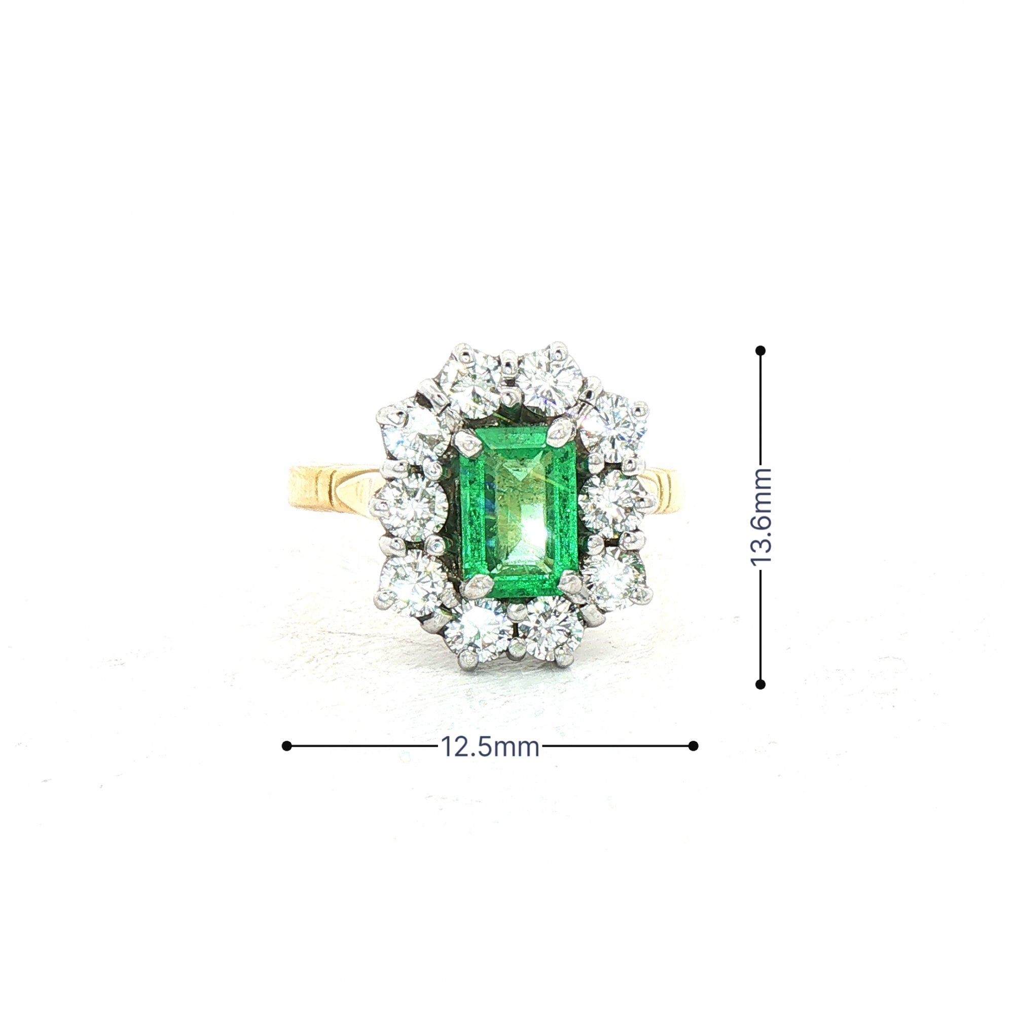 1ct Emerald & 0.45ct Natural Diamond Cluster in 18ct Yellow Gold