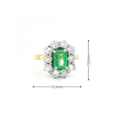 1ct Emerald & 0.45ct Natural Diamond Cluster in 18ct Yellow Gold