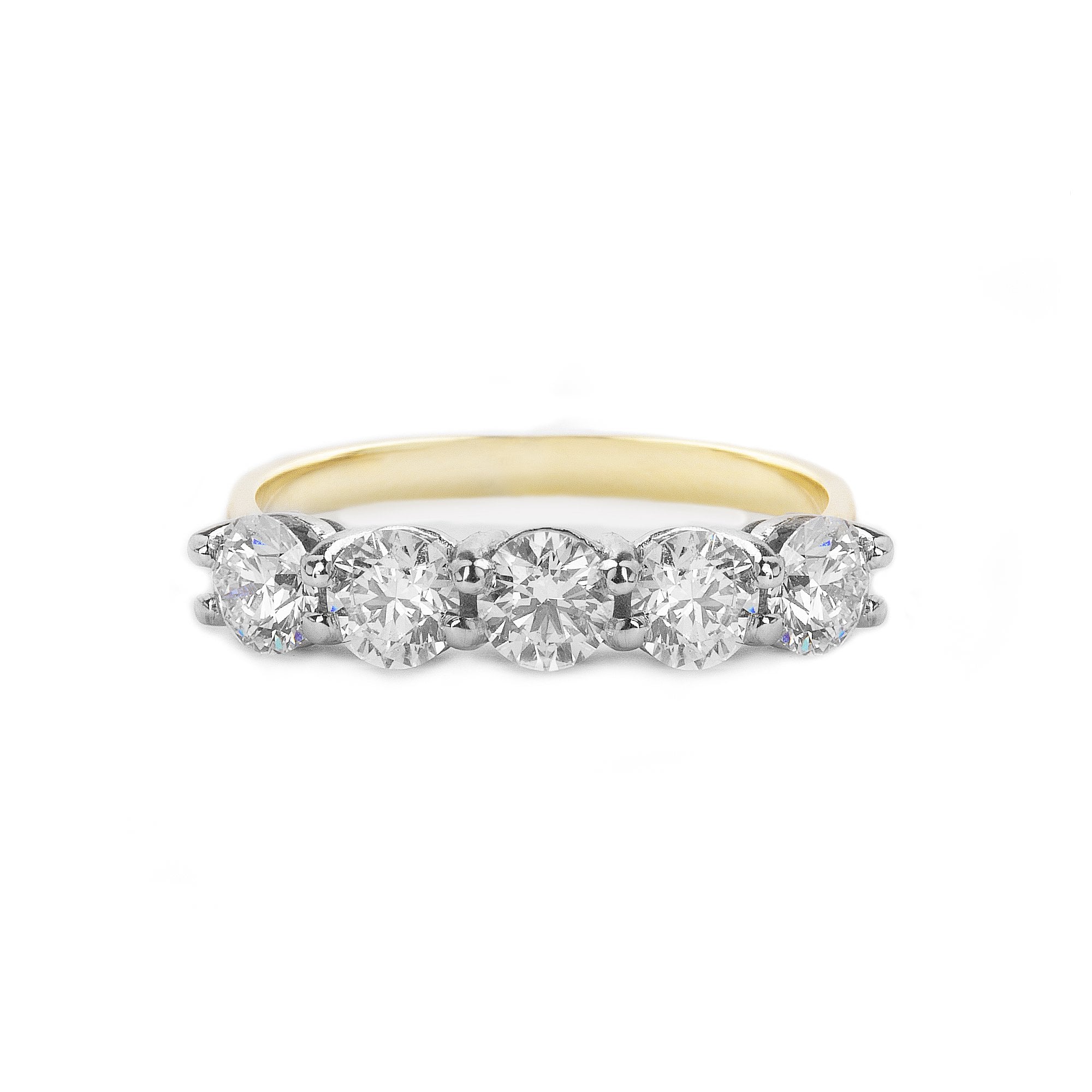 2.01ct D VS GIA Certified Five Stone Round Cut Natural Diamond Set in 18ct Yellow Gold