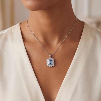 2.13ct Cushion Cut Blue Sapphire & 0.75ct Natural Diamond Halo Rub Over Setting in 18ct White Gold