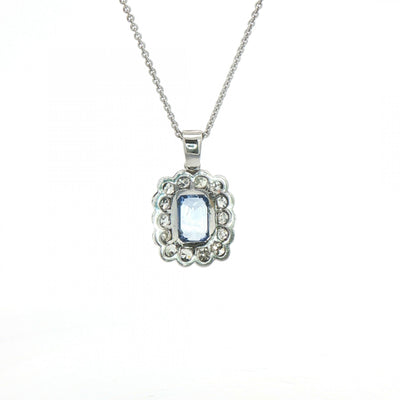 2.13ct Cushion Cut Blue Sapphire & 0.75ct Natural Diamond Halo Rub Over Setting in 18ct White Gold