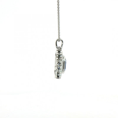 2.13ct Cushion Cut Blue Sapphire & 0.75ct Natural Diamond Halo Rub Over Setting in 18ct White Gold
