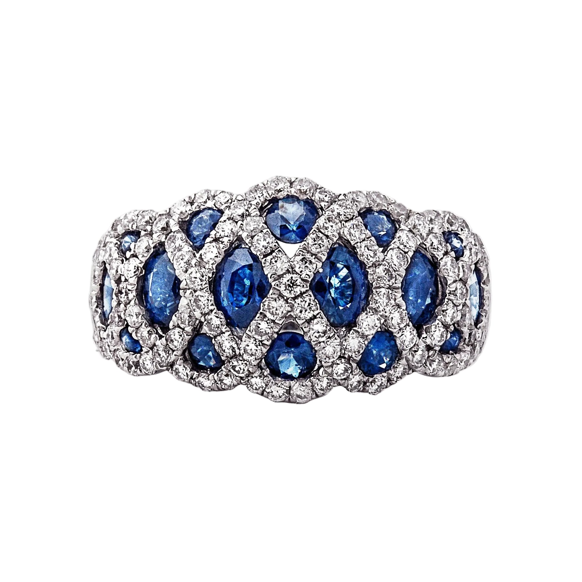 2.19ct Sapphire & 0.84ct Natural Diamond Lattice Cocktail Ring in 18ct White Gold