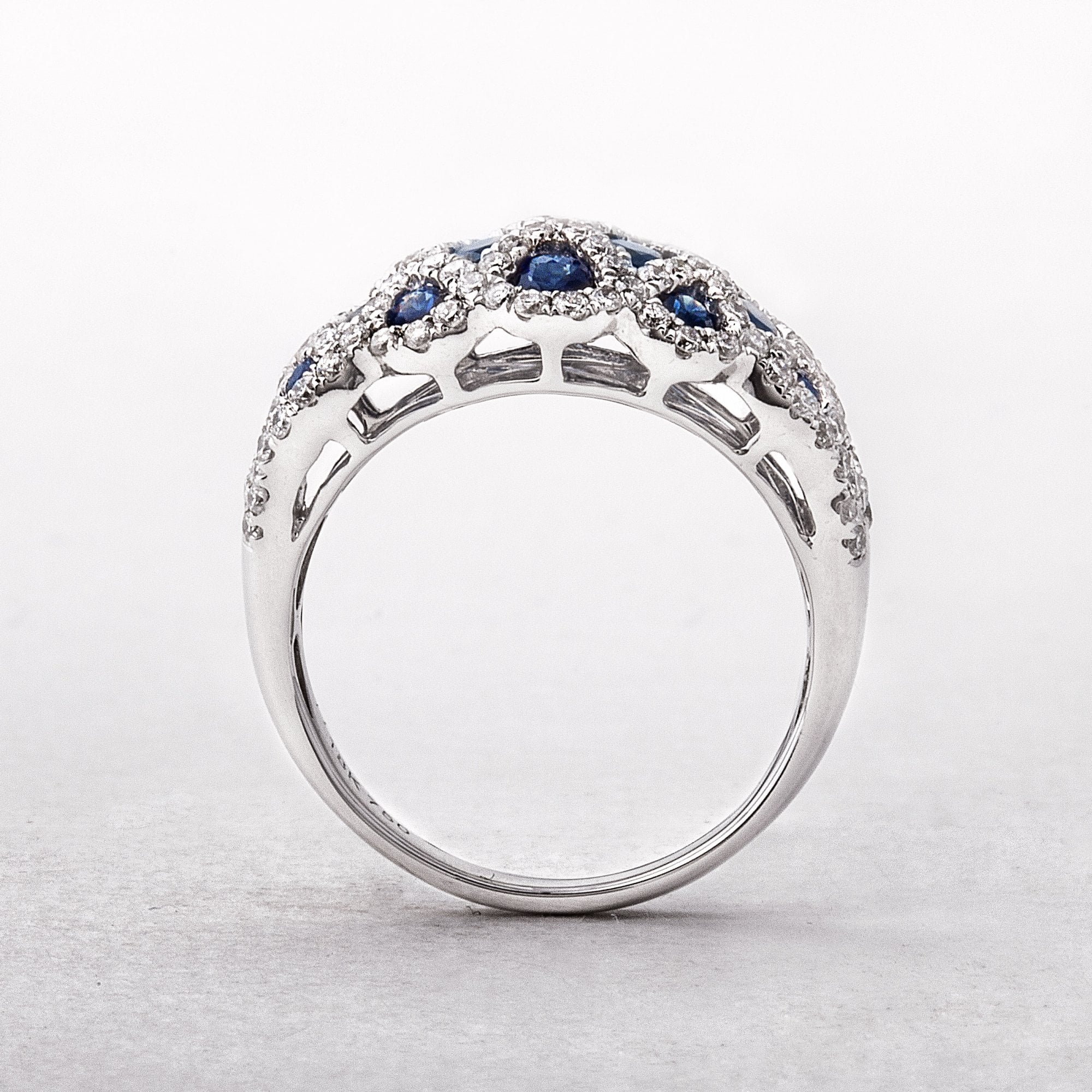2.19ct Sapphire & 0.84ct Natural Diamond Lattice Cocktail Ring in 18ct White Gold