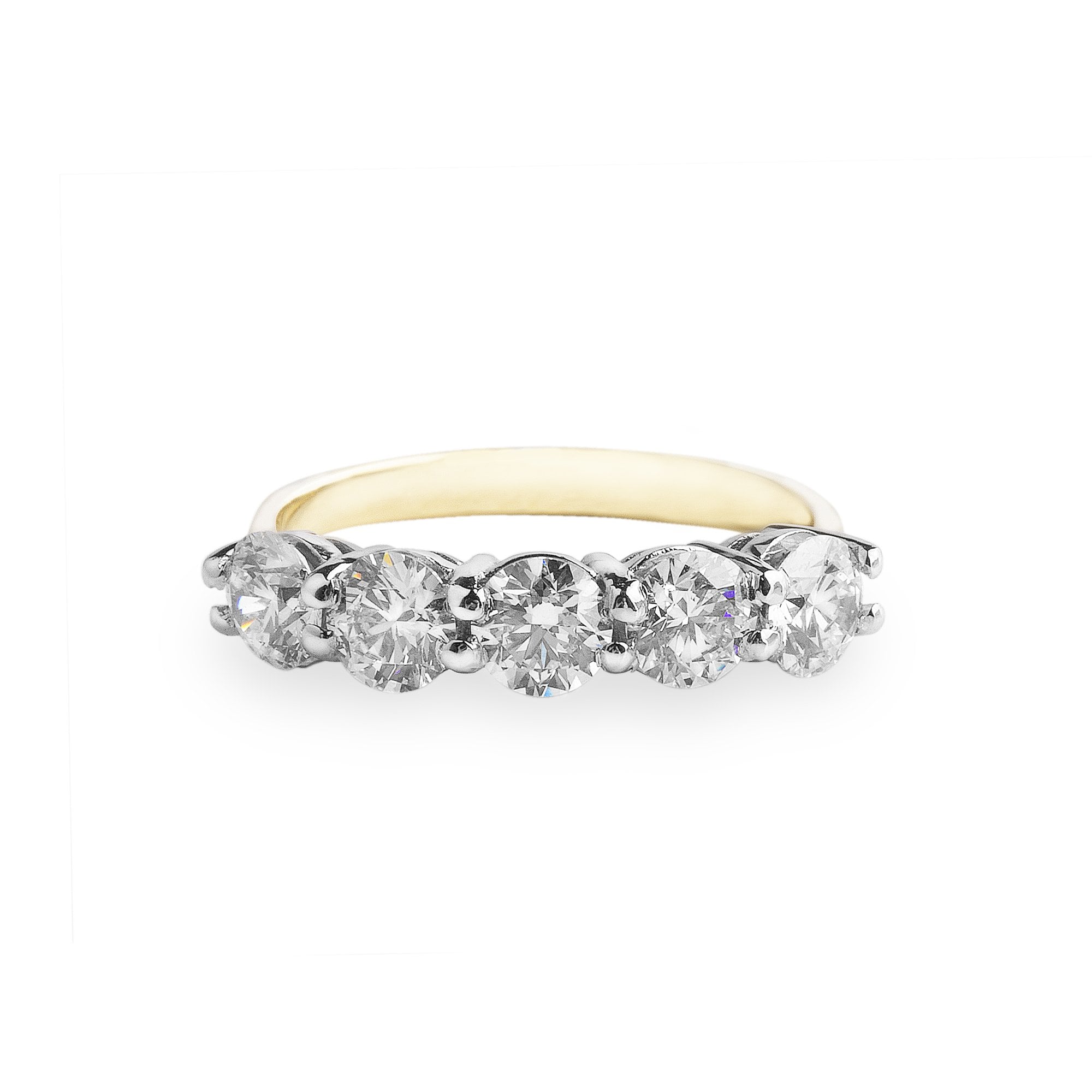 2.20ct D VS2 Round Natural Diamond 18ct Yellow Gold Five Stone Ring