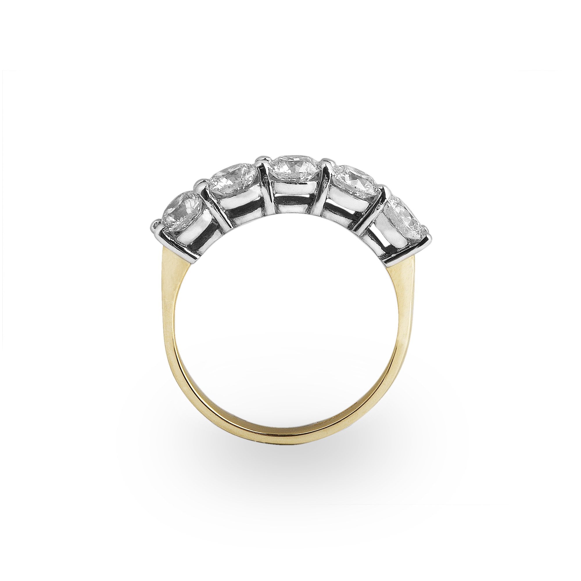2.20ct D VS2 Round Natural Diamond 18ct Yellow Gold Five Stone Ring