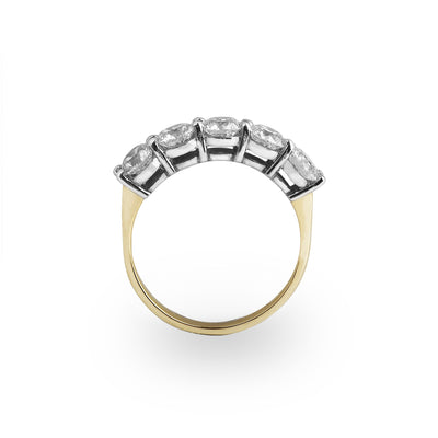 2.20ct D VS2 Round Natural Diamond 18ct Yellow Gold Five Stone Ring