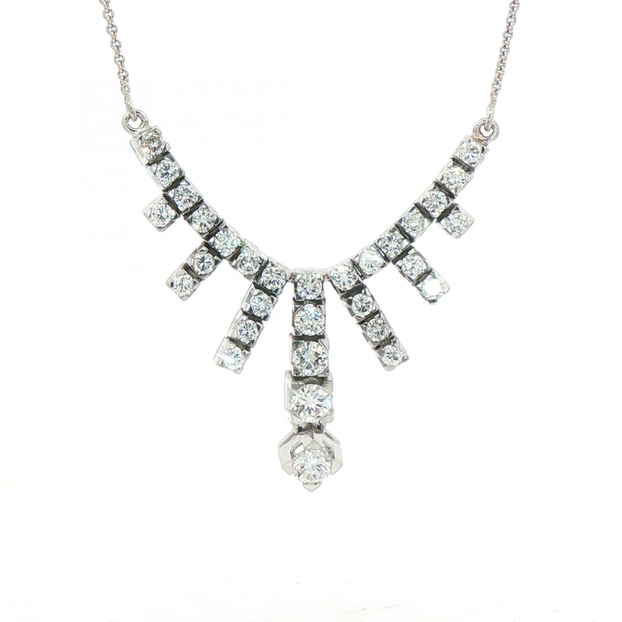 2.25ct Natural Diamond Frindge Necklet on Chain in 18ct White Gold