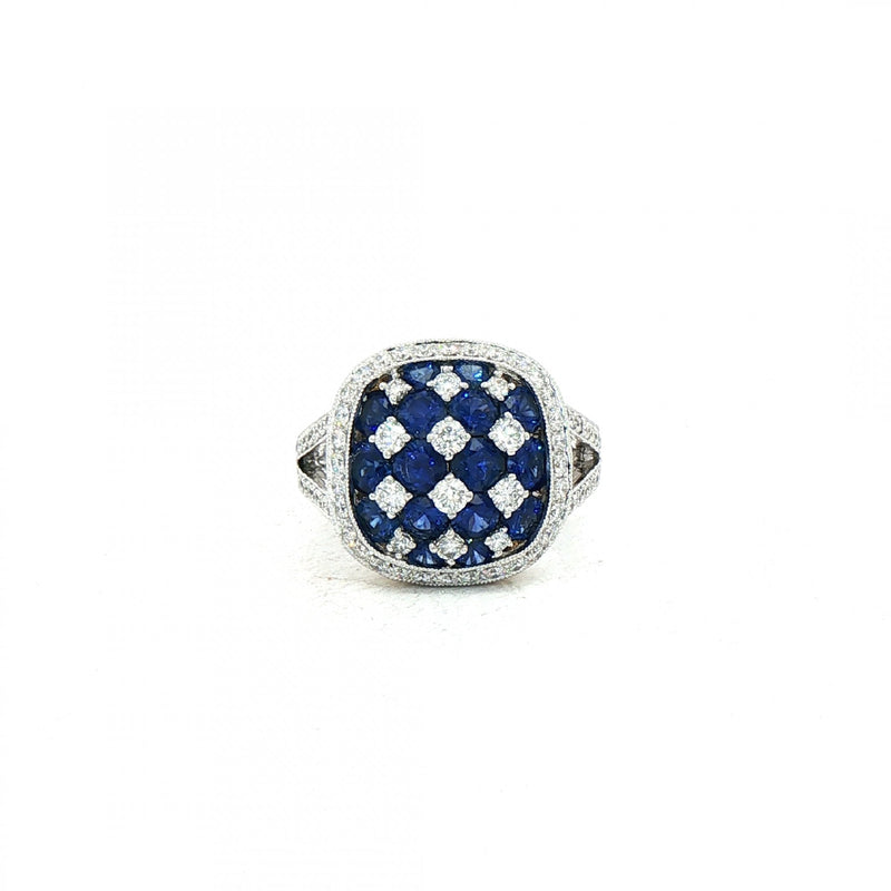 2.25ct Sapphire & 0.93ct Natural Diamond Chequerboard Cocktail Ring in 18ct White Gold