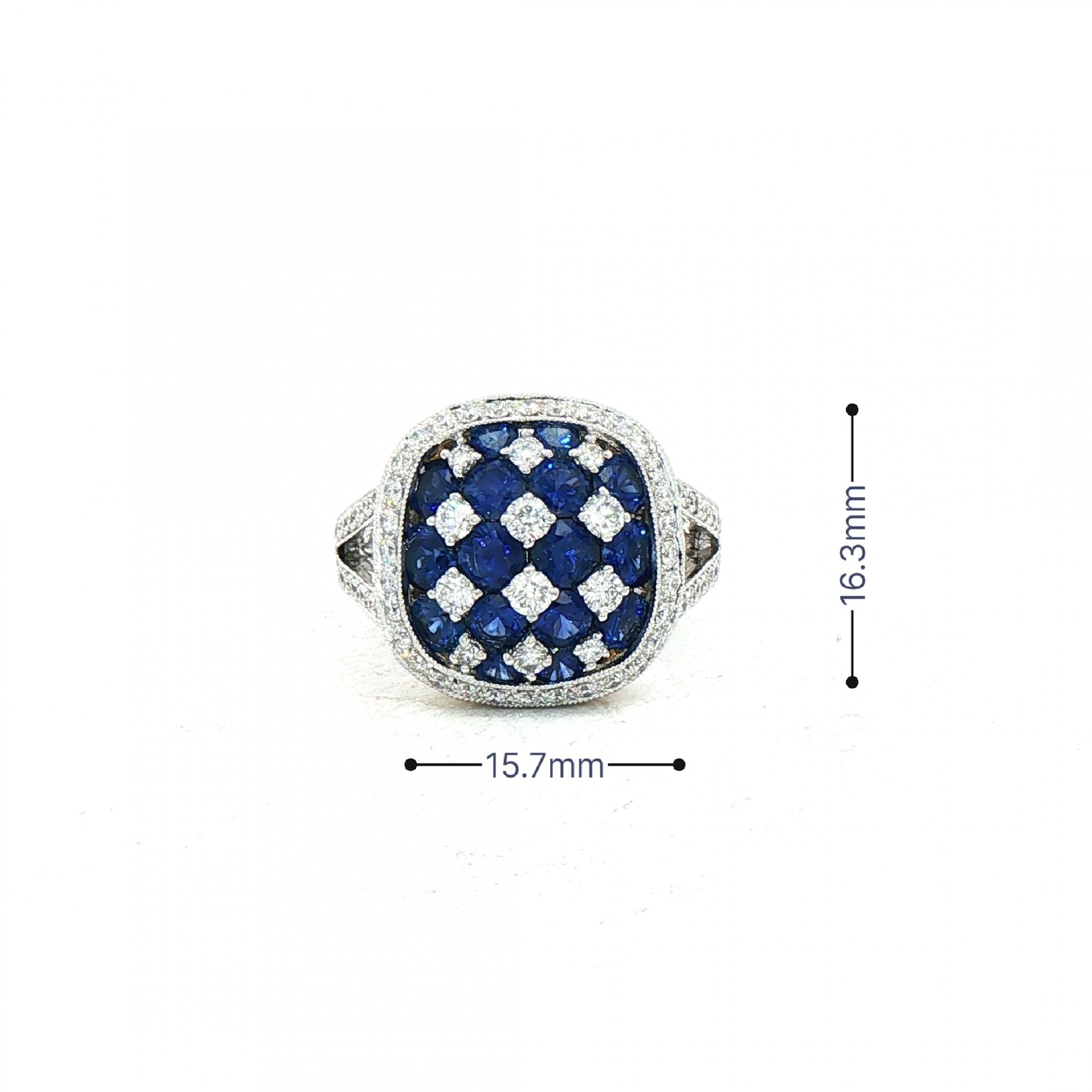 2.25ct Sapphire & 0.93ct Natural Diamond Chequerboard Cocktail Ring in 18ct White Gold