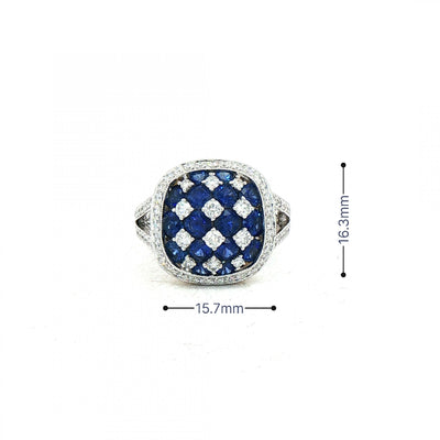 2.25ct Sapphire & 0.93ct Natural Diamond Chequerboard Cocktail Ring in 18ct White Gold