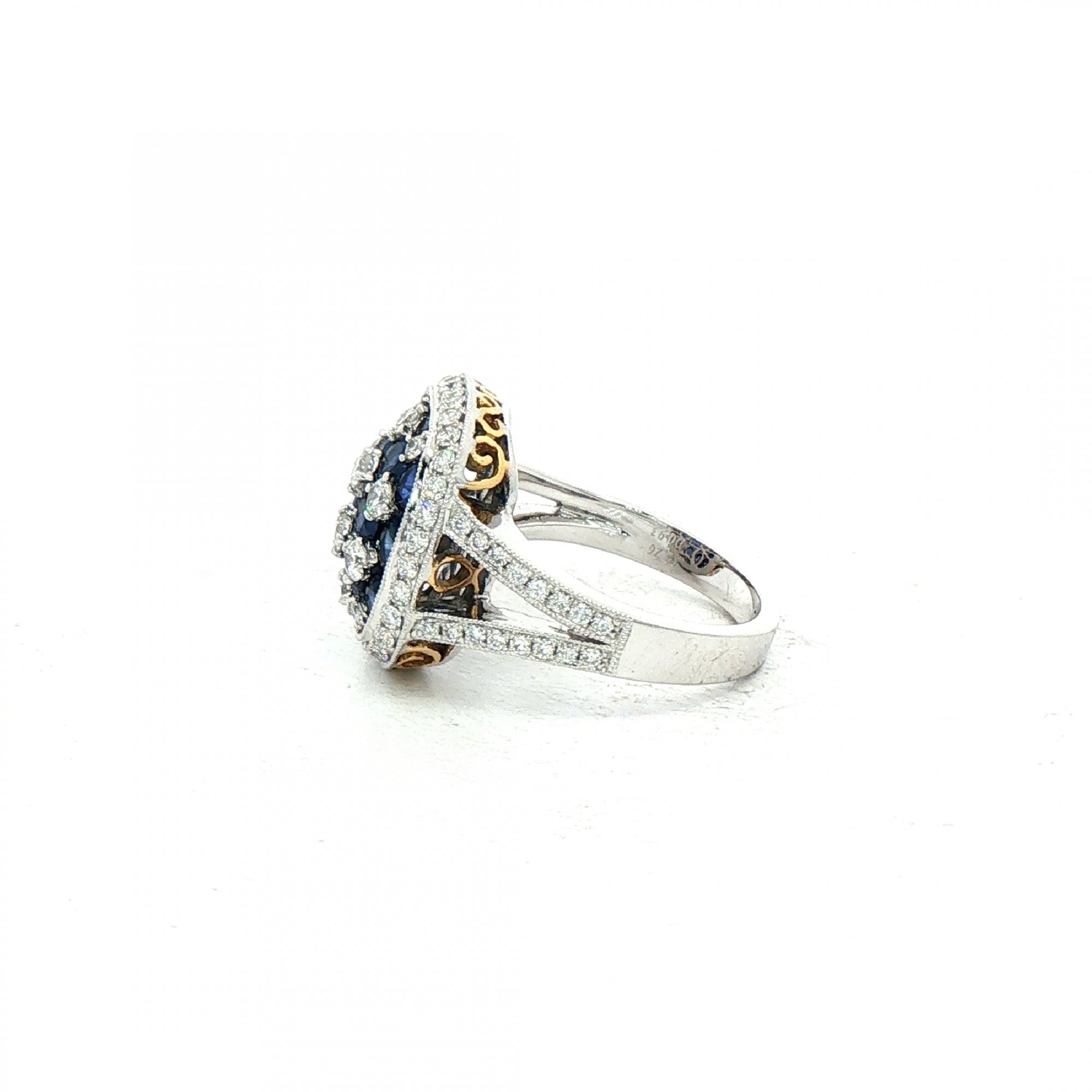 2.25ct Sapphire & 0.93ct Natural Diamond Chequerboard Cocktail Ring in 18ct White Gold