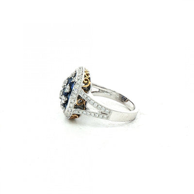 2.25ct Sapphire & 0.93ct Natural Diamond Chequerboard Cocktail Ring in 18ct White Gold