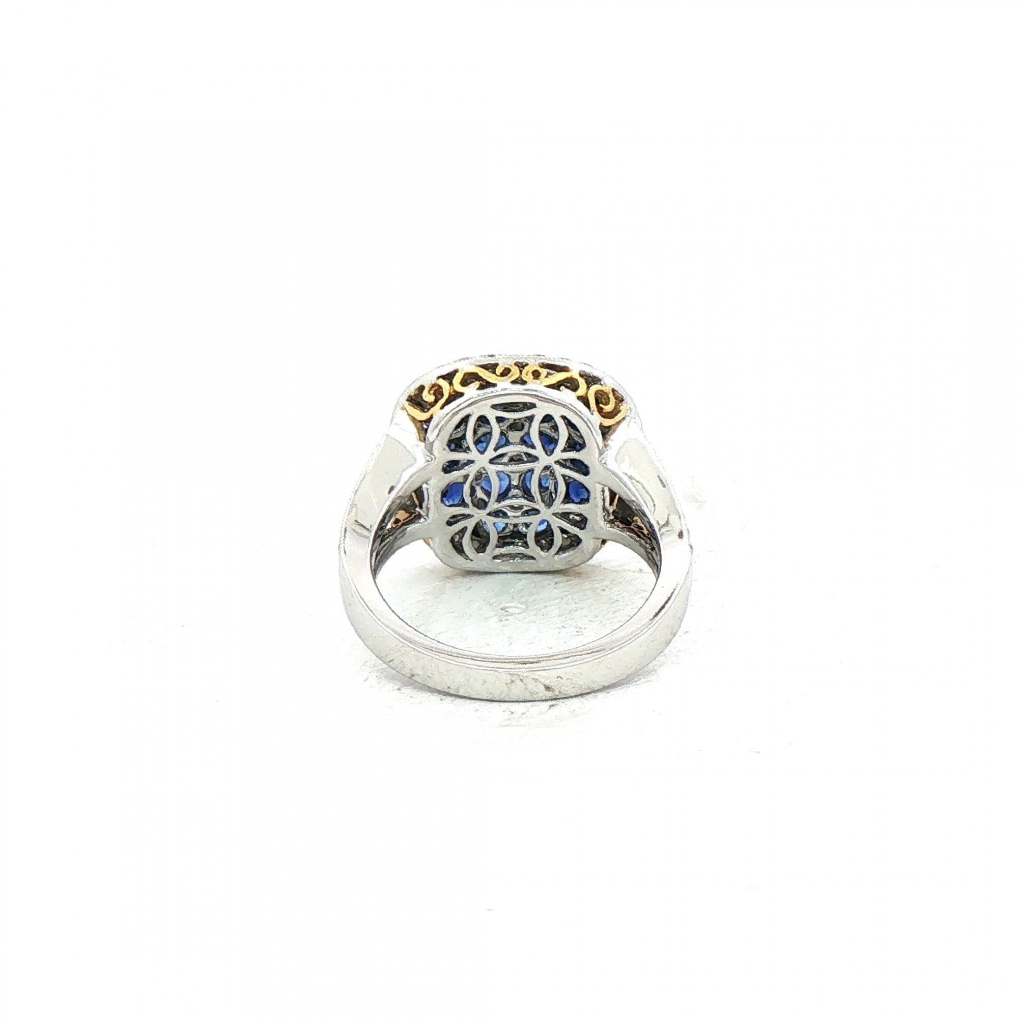 2.25ct Sapphire & 0.93ct Natural Diamond Chequerboard Cocktail Ring in 18ct White Gold
